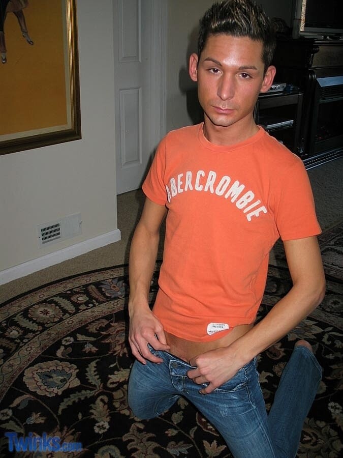 Skinny gay  Jason W strips, masturbates and cums  solo