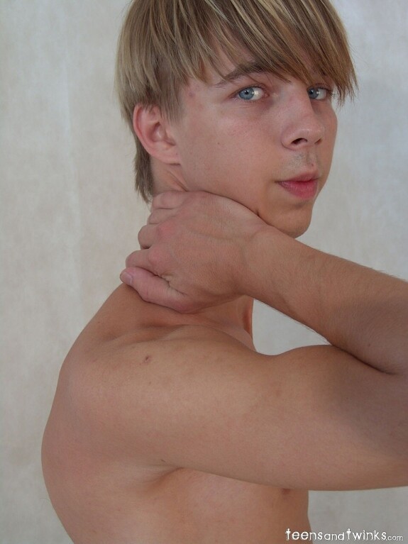 Beautiful blonde twink Usib unveils his hot lean body and massages his boner