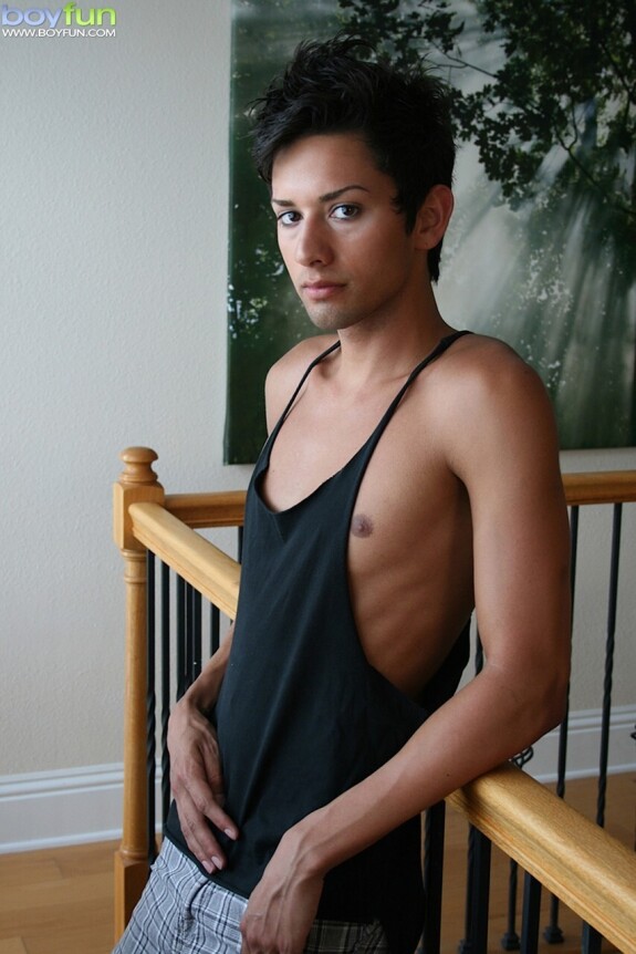 Hot twink Michael Moscato strips naked & shows off his fully-erect dick