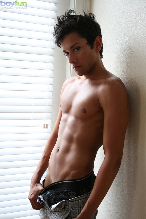 Hot twink Michael Moscato strips naked & shows off his fully-erect dick