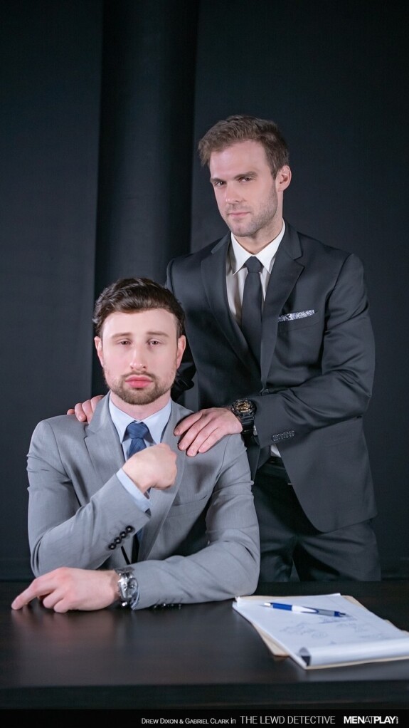 Hot suited gay dudes Drew Dixon and Gabriel Clark fuck hard anally