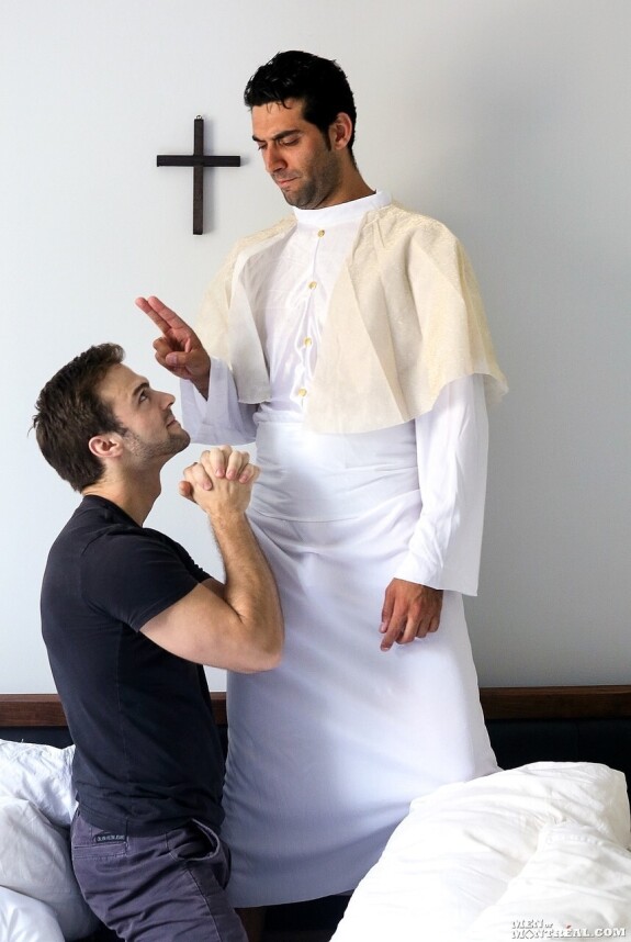 Gay newbie Gabriel Clark blows and fucks horny priest Micke Stallone