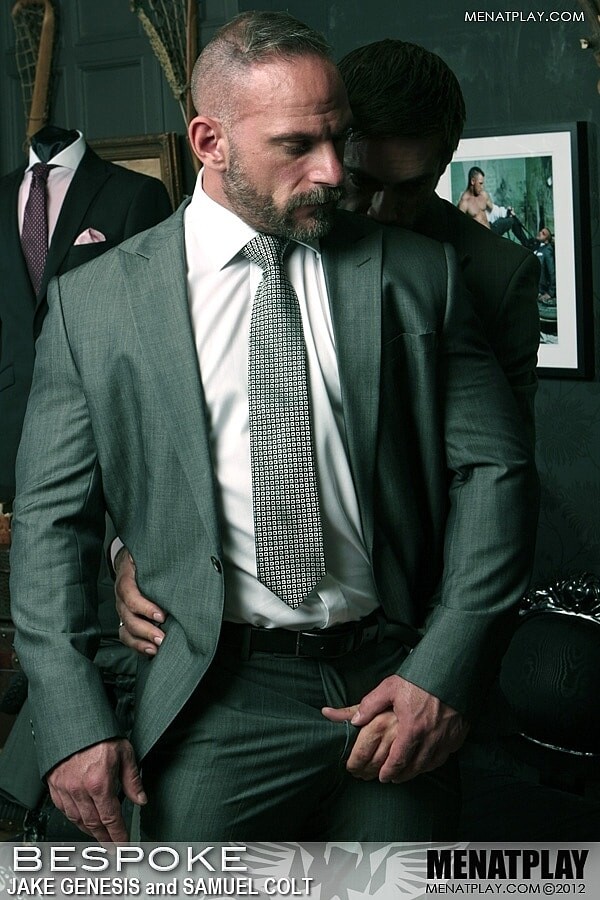 Muscle gay Men Jake Genesis and Samuel Colt enjoy doggystyle sex in the office