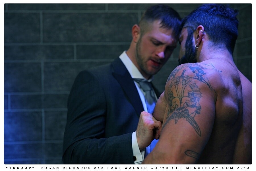 Hunky gay men Paul Wagner andamp; Rogan Richards have a doggystyle anal quickie