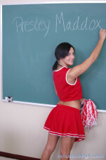 Brunette cheerleader Presley Maddox suggests her herbal knockers at school