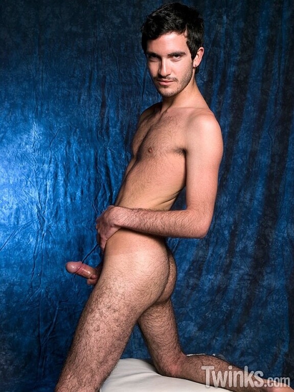 Hairy twink Sebastian Valmont strips naked & shows off his big dick