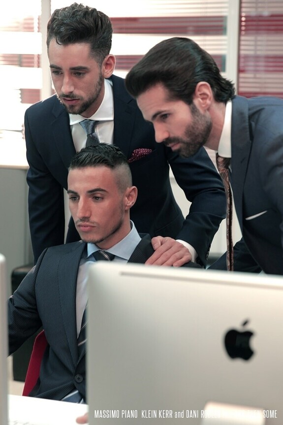 Gay beauties Dani Robles, Klein Kerr & Massimo Piano fuck in an office 3some