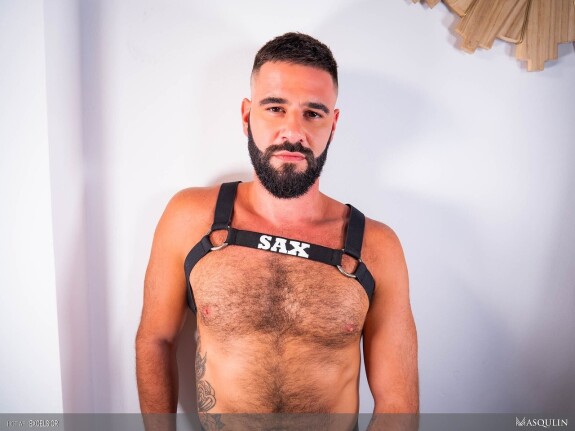 Hot bearded gay King Heart flaunts his hairy body and massive knob