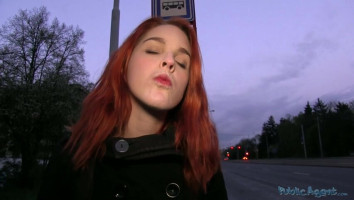 Slutty redhead teen is taking stranger's dick in her mouth