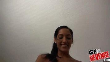 Black-haired Latina cutie is sucking and smiling withinside the equal time