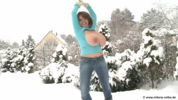 Winter physical games with a passionate MILF and her massive boobs