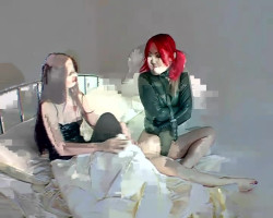 Astonishing redhead version and her french gf in latex straitjacket