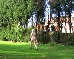 Blonde from UK is mendacity bare at the grass and masturbating