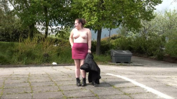 UK Flashers fats chick is strolling completely bare in public region