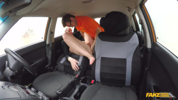 Blonde with huge boobs jumps on a difficult boner withinside the van