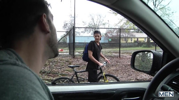 Backwards baseball cap twink sucking cock outdoors