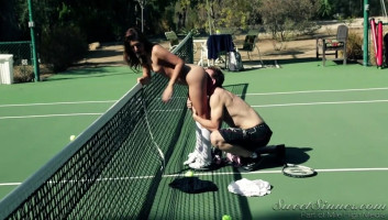 Hot tennis participant Ariana Grand is sucking her sofa with love