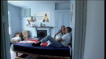 UK skinhead-like chaps making out and fucking on a bed