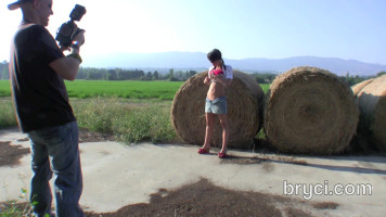 Outdoor nude picturegraph shoot on the hayloft with a warm newbie brunette