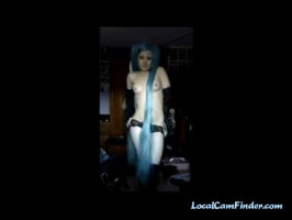 Katie the cosplay female does a adorable strip on cam