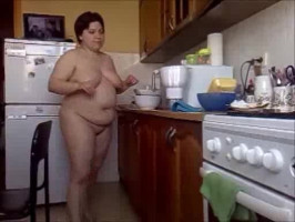 Awesome Russian BBW is cooking a dinner whilst being bare