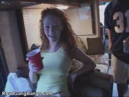 Redhead youngsterager slut is getting withinside the hardcore Road Gang Bangs