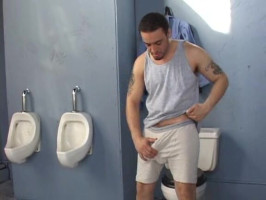 Latino boyfriend is wanking his difficult cock withinside the toilet