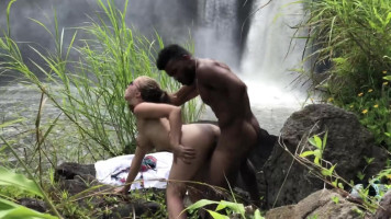 Beautiful white chick receives blacked with the aid of using waterfall