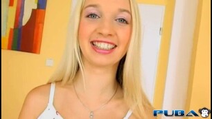 Bleached teen loves her shaved vagina and masturbation