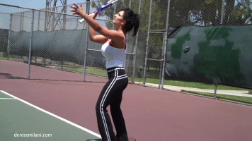 Intensive tennis recreation with a huge-breasted Denise Milani