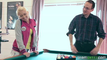 Flexy blonde Marsha May is giving a blowjob for a billiard player