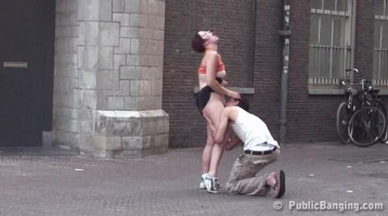 Crazy public movement with a busty dick-sucking brunette