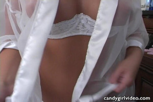 Glamorous Candy Girl poses in a see-thru white undies