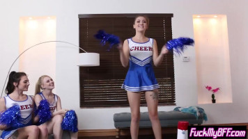 Slut cheerleader teenagers picked up a huge cock and were given fucked