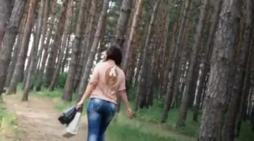 Walking and wanking withinside the woodland on the new brunette