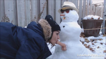 Teen gets fucked by snowman