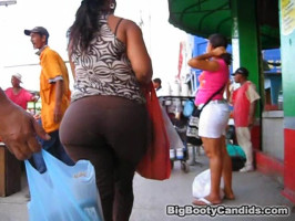 Five big name huge booty of a black-haired girl in brown pants