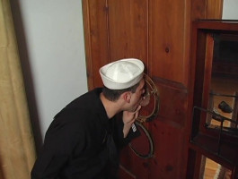 Sexy sailors are sucking big nasty cocks via the gloryhole