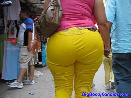 Yellow pants and flawlessly spherical large booty is an ideal mix