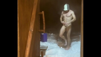 Sex VLOG from VILLAGE / Horny withinside the bathhouse and jerking off a large dick / Pissing in an out of doors rest room in winter