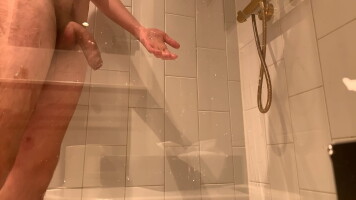 Boy with a uncut dick showering