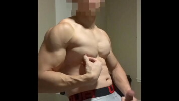 Asian Muscle Boy Flexing, Jerking, and Cumming