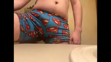 Teen Boy Cums Wearing Superman Pajamas!