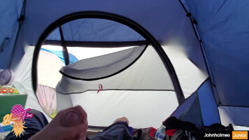 Johnholmesjunior Real volatile and public open tent door solo display with cum at the same time as tenting in BC