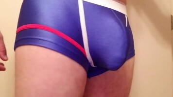 Big cock in blue boxer briefs cumshot on camera