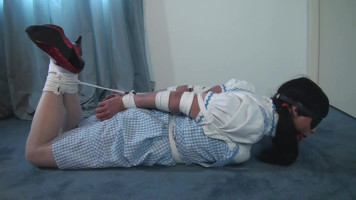 Dominated shemale is getting hogtied and humiliated at the floor