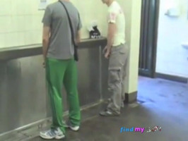 2 boys getting off in public toilet