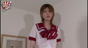 Short-haired shemale schoolgirl offers a passionate footjob