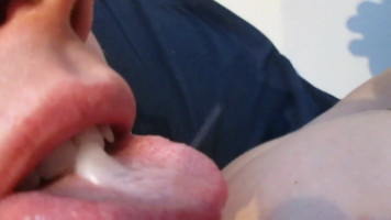 Swallowing a warm load of gooey cum