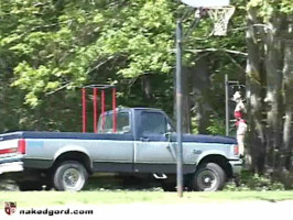 Hillbilly makes use of his truck to show his slave to neighbors